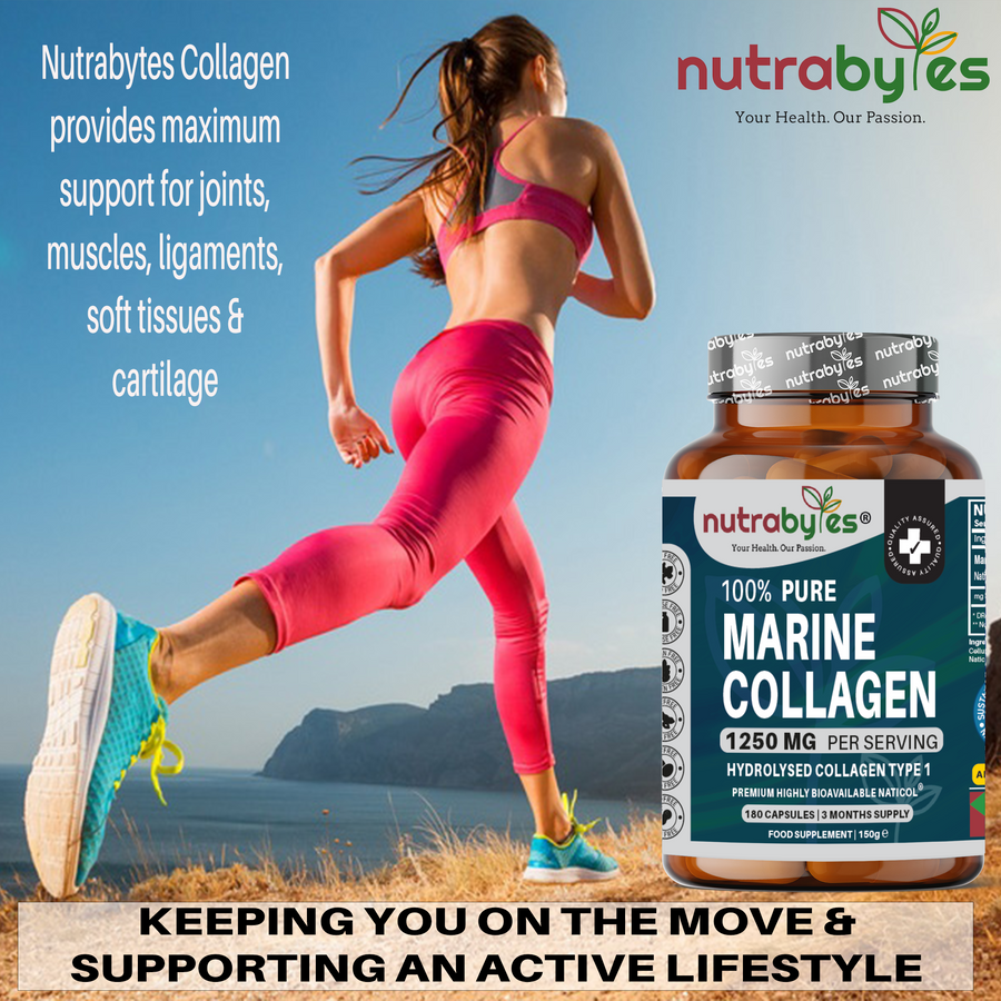 Pure Marine Collagen Supplement | 1250mg High Strength Collagen Capsules | Hydrolysed Marine Collagen Protein Peptides Type 1 | 180 Collagen Capsules | 3-month supply | Made in UK