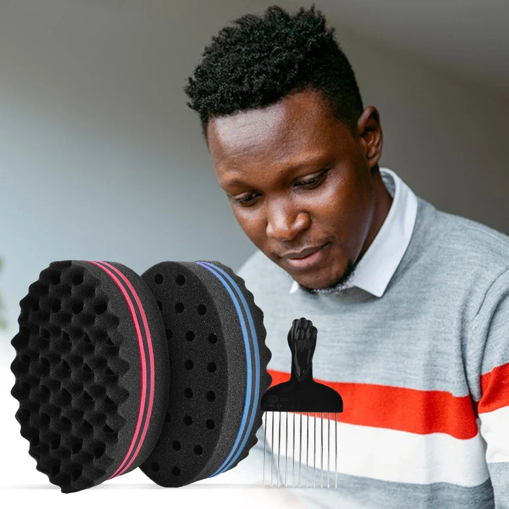 Double-Sided Hair Sponge with Metal Comb - Barber Tool
