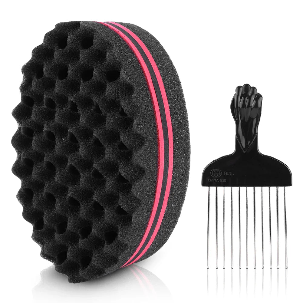 Double-Sided Hair Sponge with Metal Comb - Barber Tool