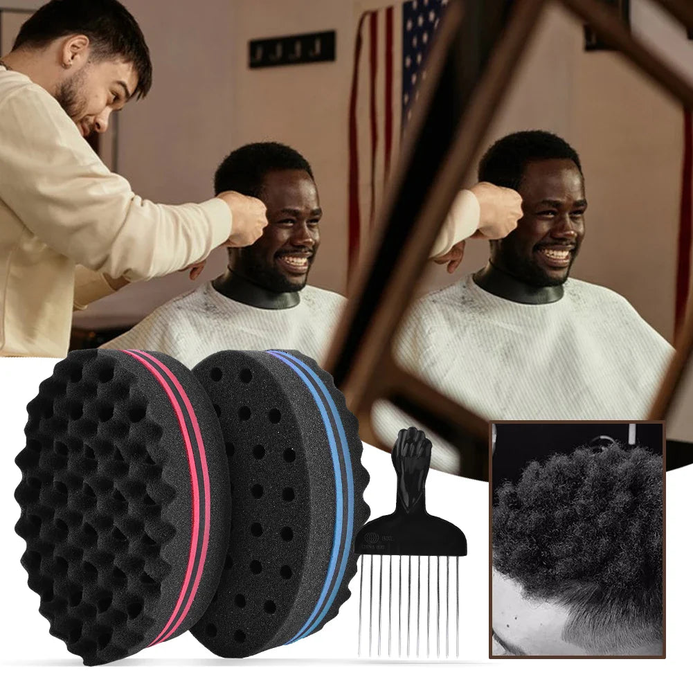 Double-Sided Hair Sponge with Metal Comb - Barber Tool