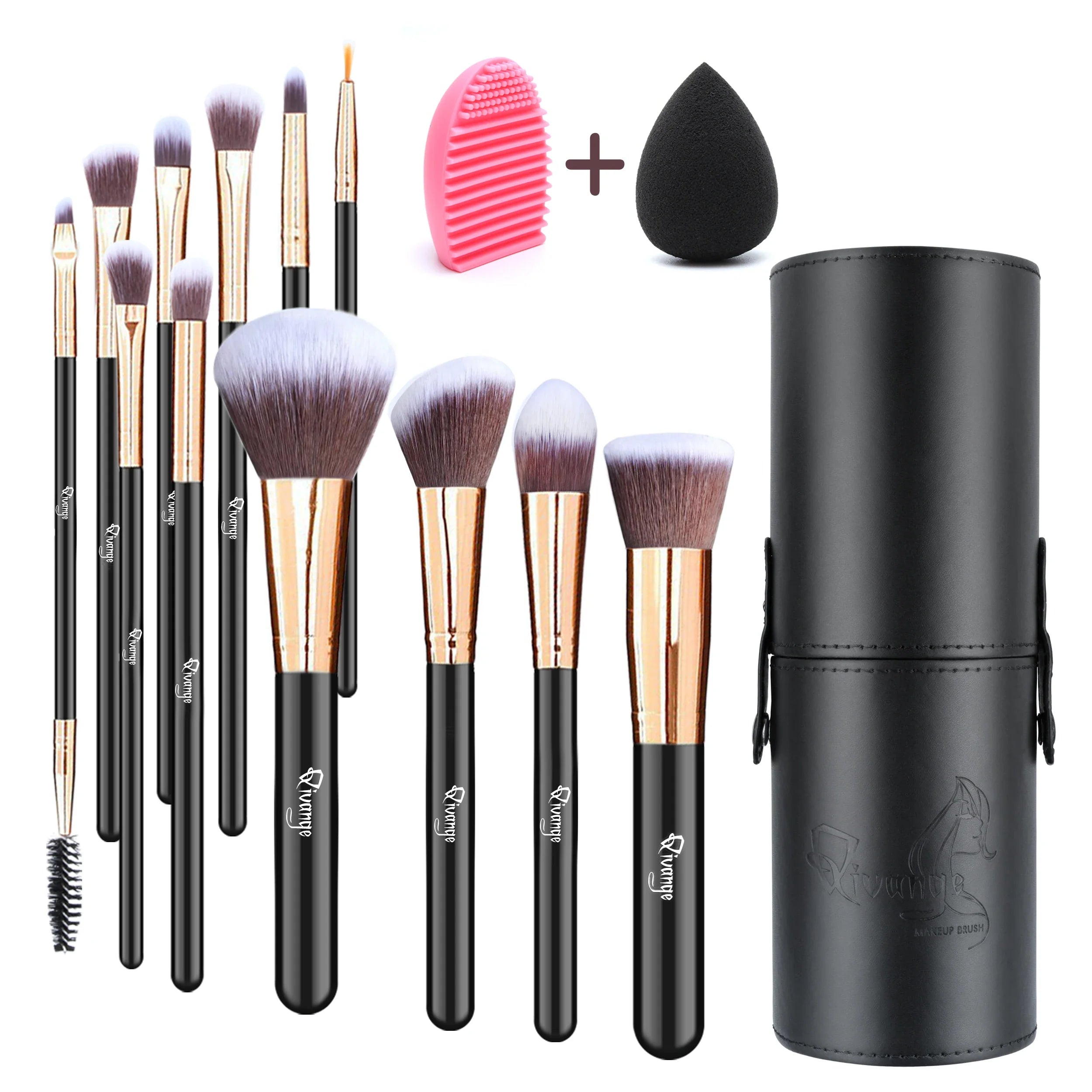 Travel Makeup Brush Set - 12 Pieces with Sponge