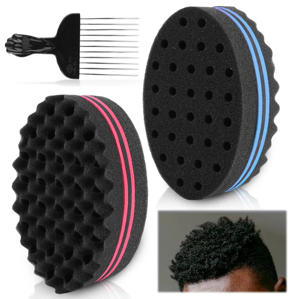 Double-Sided Hair Sponge with Metal Comb - Barber Tool