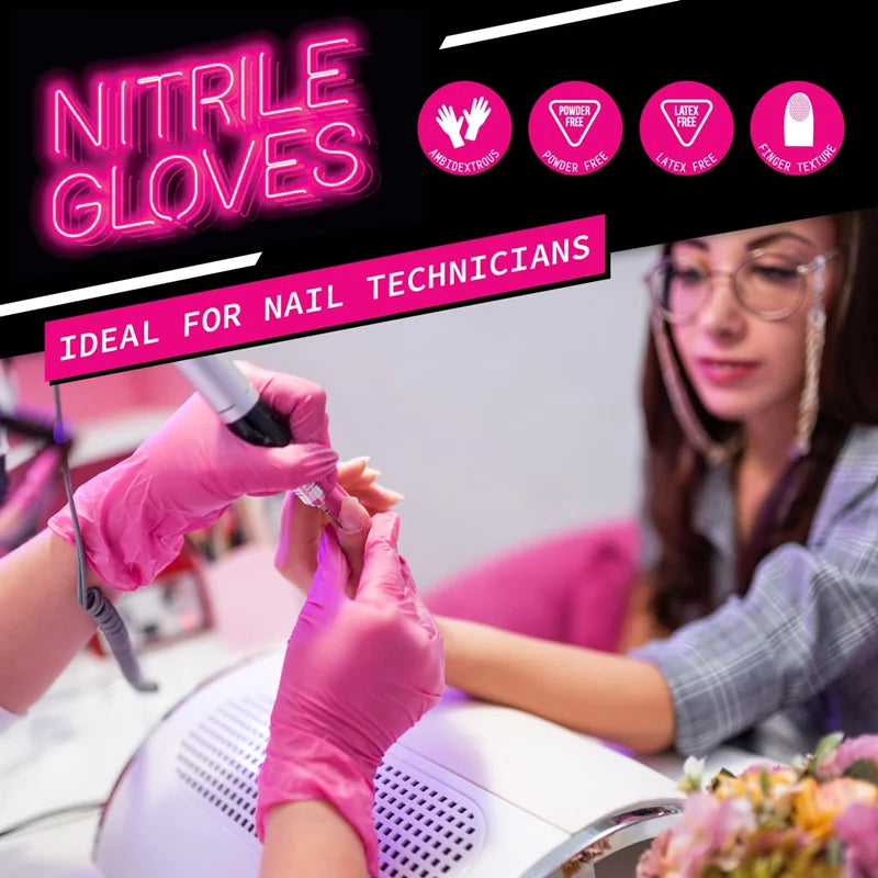 Pink Nitrile Gloves - Powder Free (20/50/100 Pack)