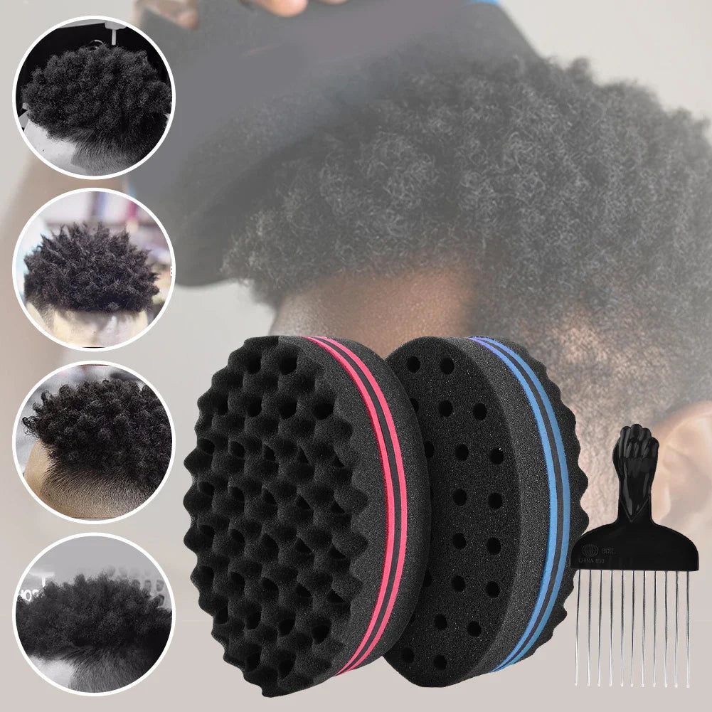 Double-Sided Hair Sponge with Metal Comb - Barber Tool