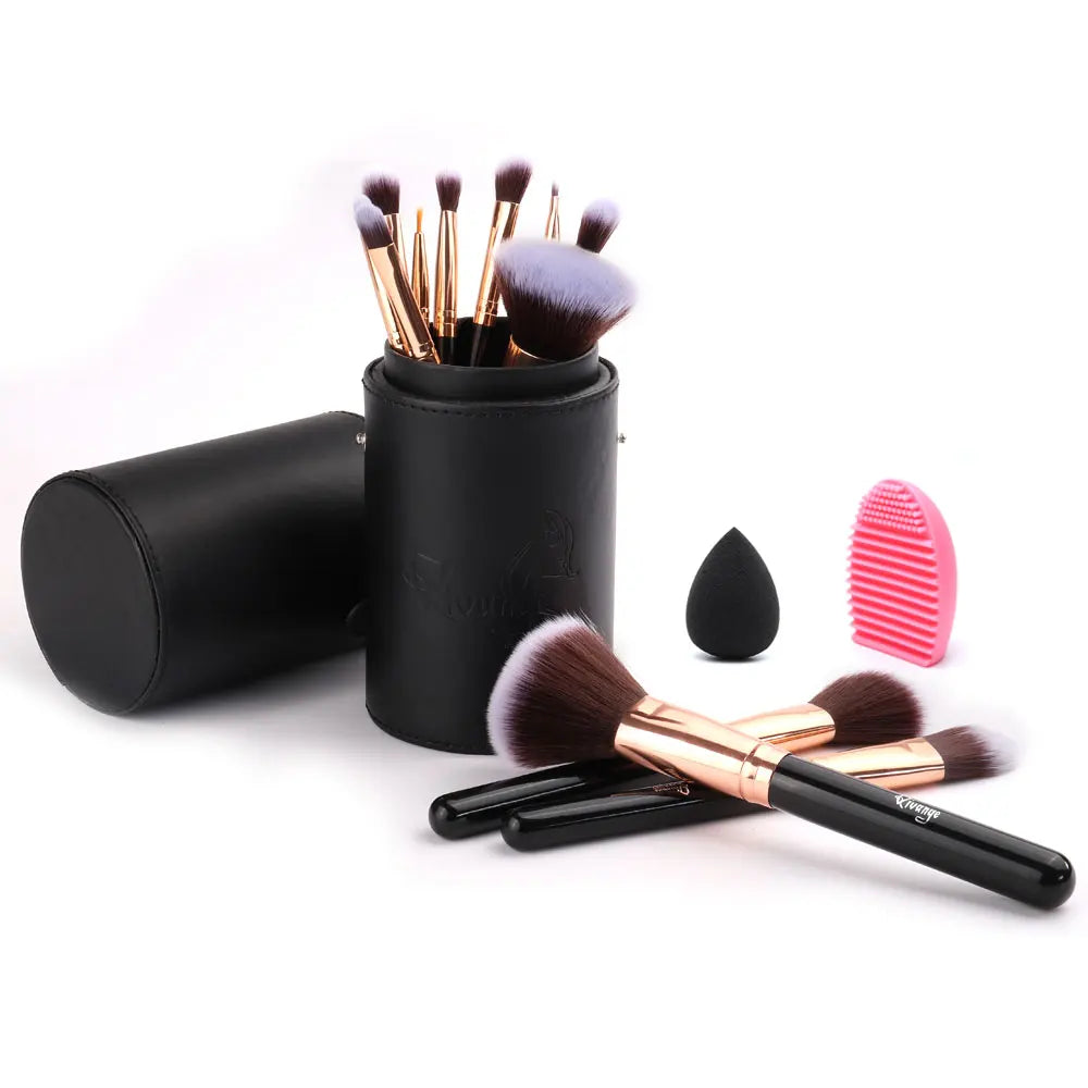 Travel Makeup Brush Set - 12 Pieces with Sponge