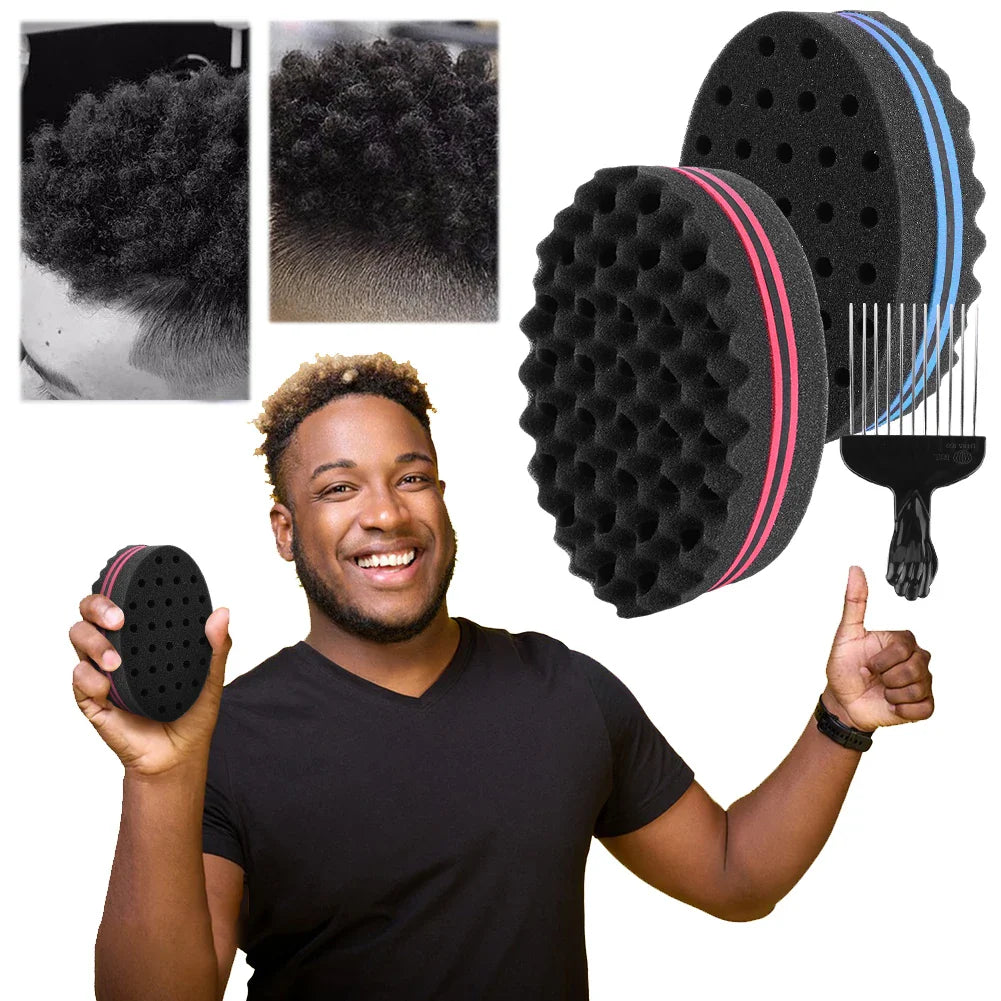 Double-Sided Hair Sponge with Metal Comb - Barber Tool