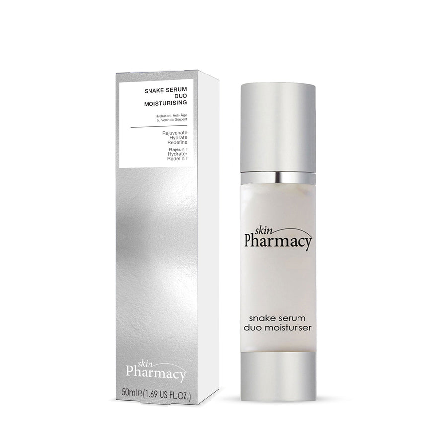 Snake Serum Duo Moisturiser 50ml in silver pump bottle