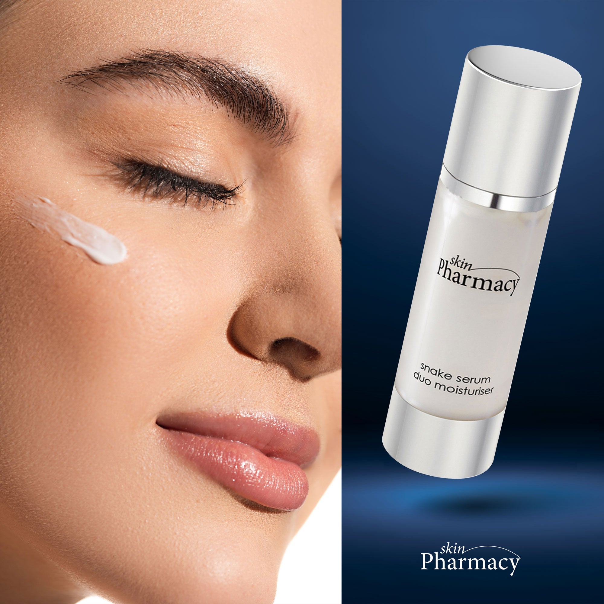 Snake Serum Duo Moisturiser 50ml in silver pump bottle