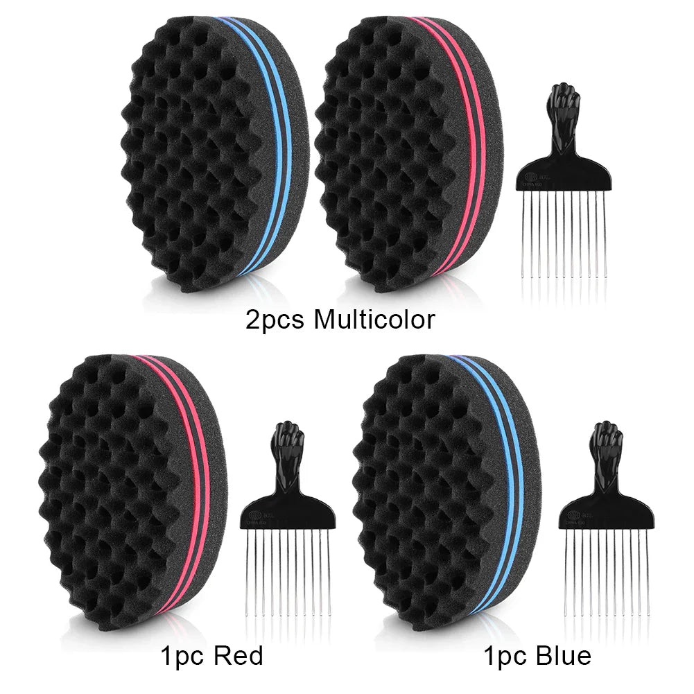 Double-Sided Hair Sponge with Metal Comb - Barber Tool