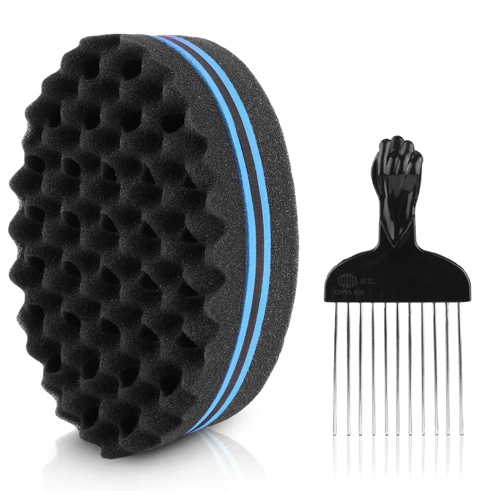 Double-Sided Hair Sponge with Metal Comb - Barber Tool