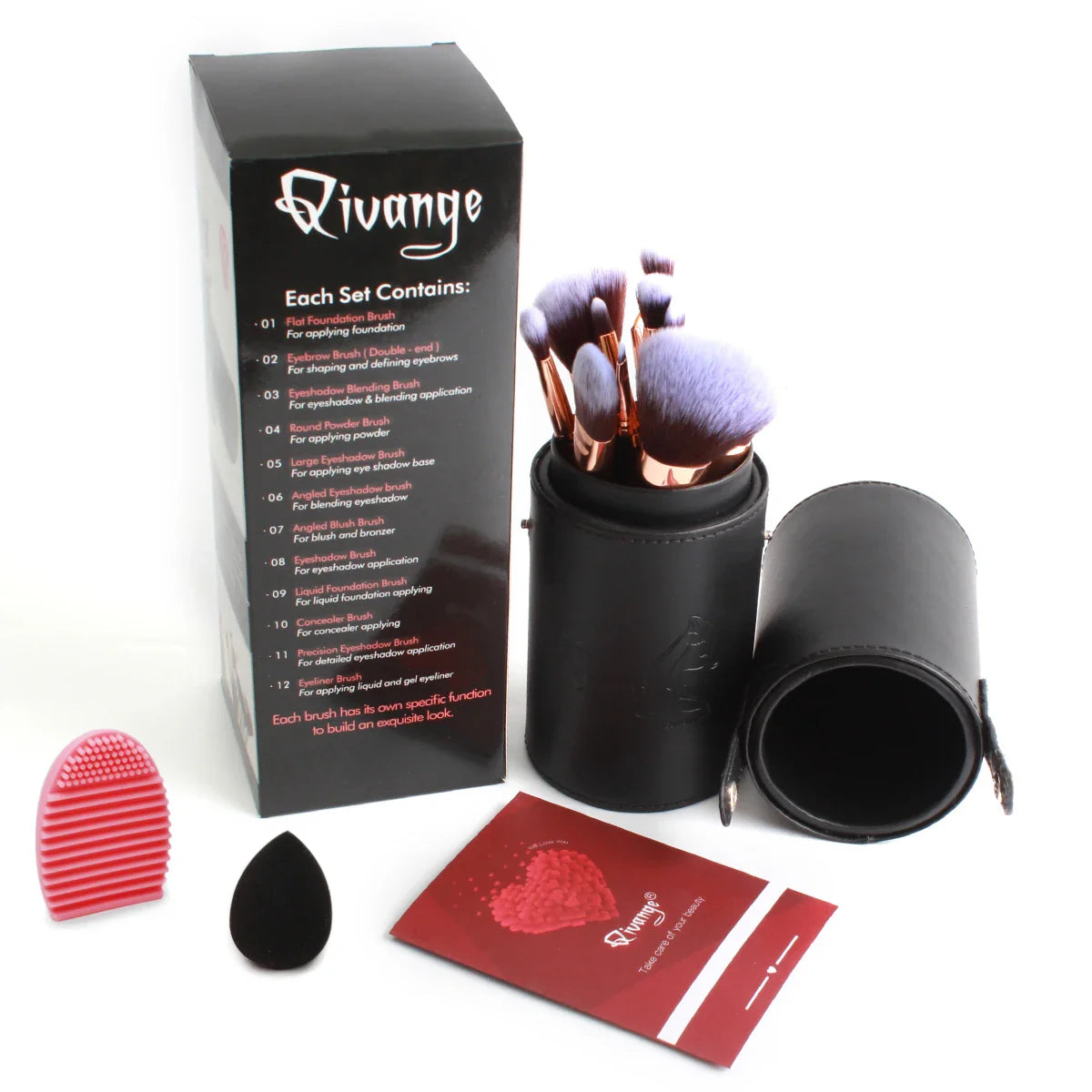 Travel Makeup Brush Set - 12 Pieces with Sponge