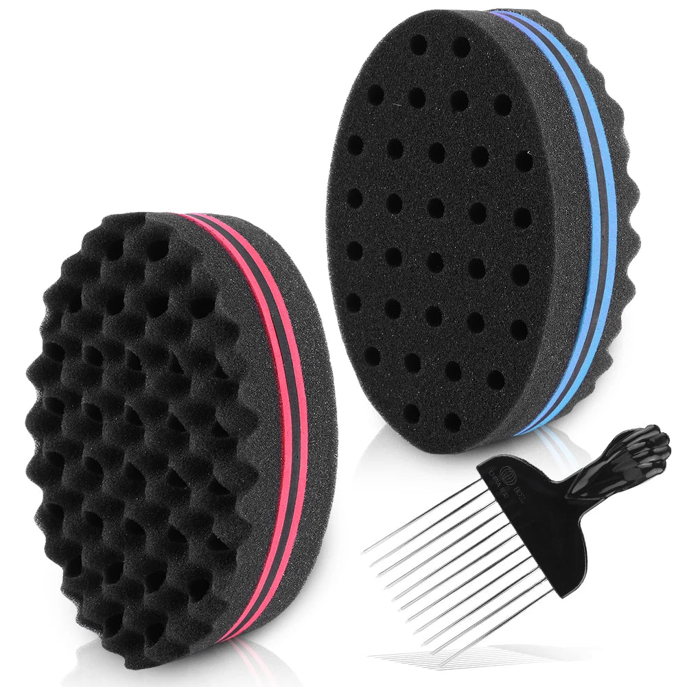Double-Sided Hair Sponge with Metal Comb - Barber Tool