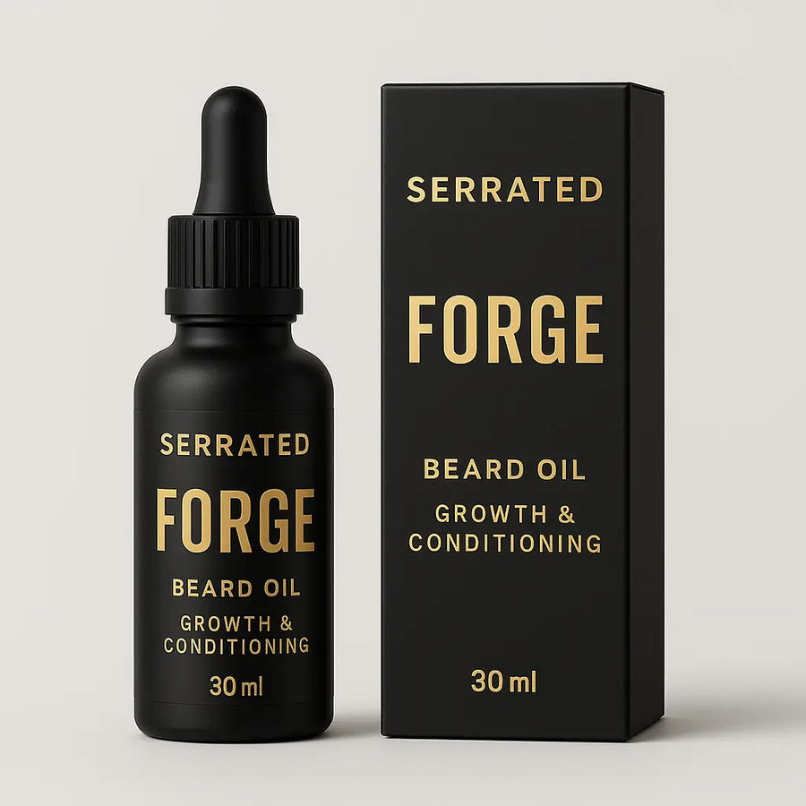 SERRATED Premium Beard Oil in Matte Black Glass Dropper Bottle – 30ml