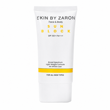 Skin by Zaron Face and Body Sun Block SPF 50+ PA+++ lightweight broad-spectrum sunscreen tube