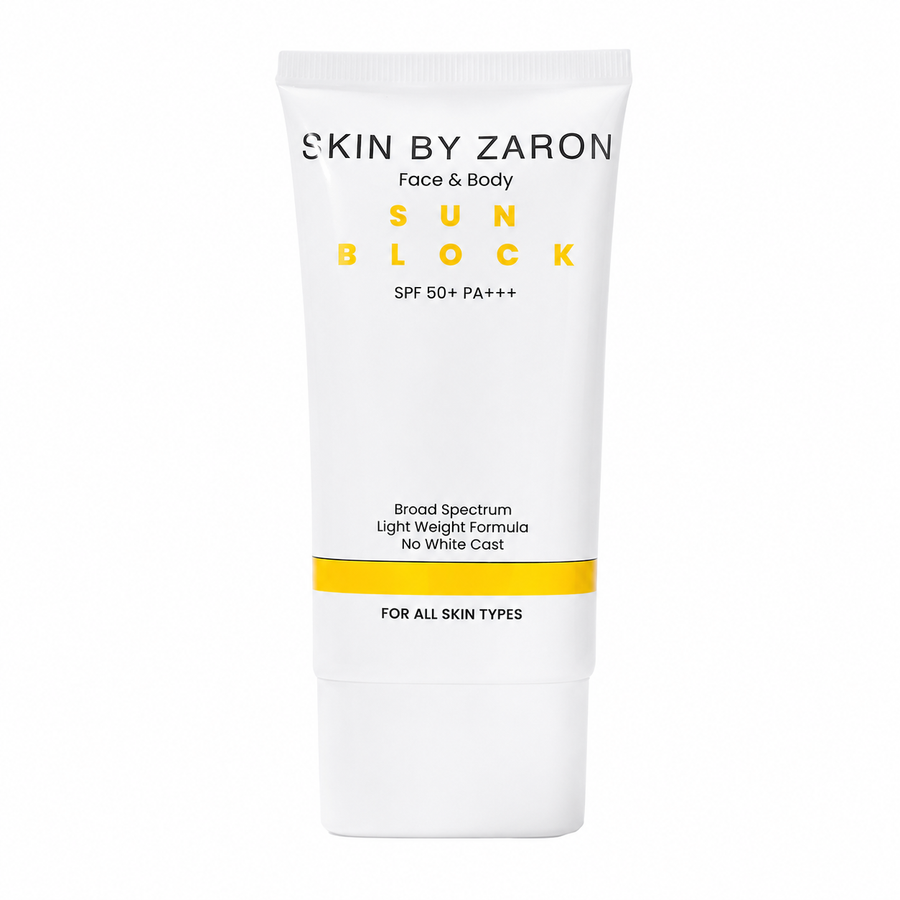 Skin by Zaron Face and Body Sun Block SPF 50+ PA+++ lightweight broad-spectrum sunscreen tube