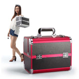 Professional makeup case open with compartments
