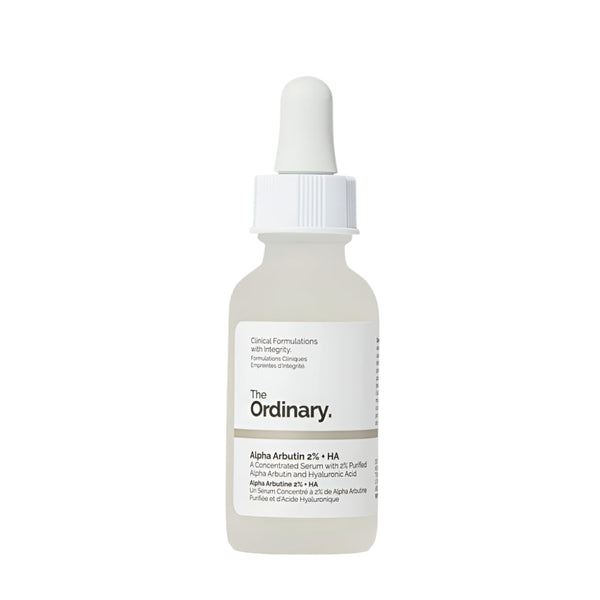 Skincare dropper bottle labeled 'The Ordinary' on a white background