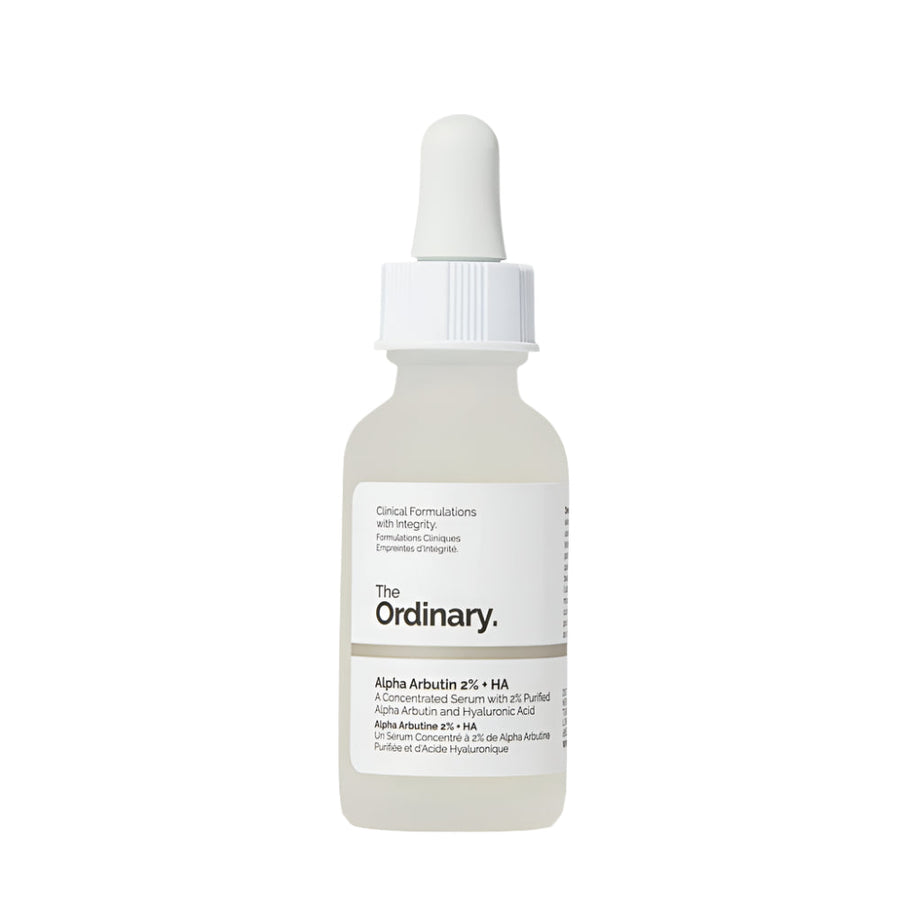 Skincare dropper bottle labeled 'The Ordinary' on a white background