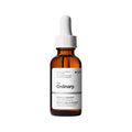 Brown glass bottle with white cap labeled 'The Ordinary' on a white background