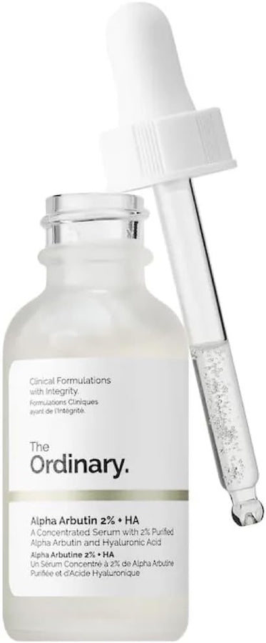 The Ordinary skincare serum bottle with dropper on a white background