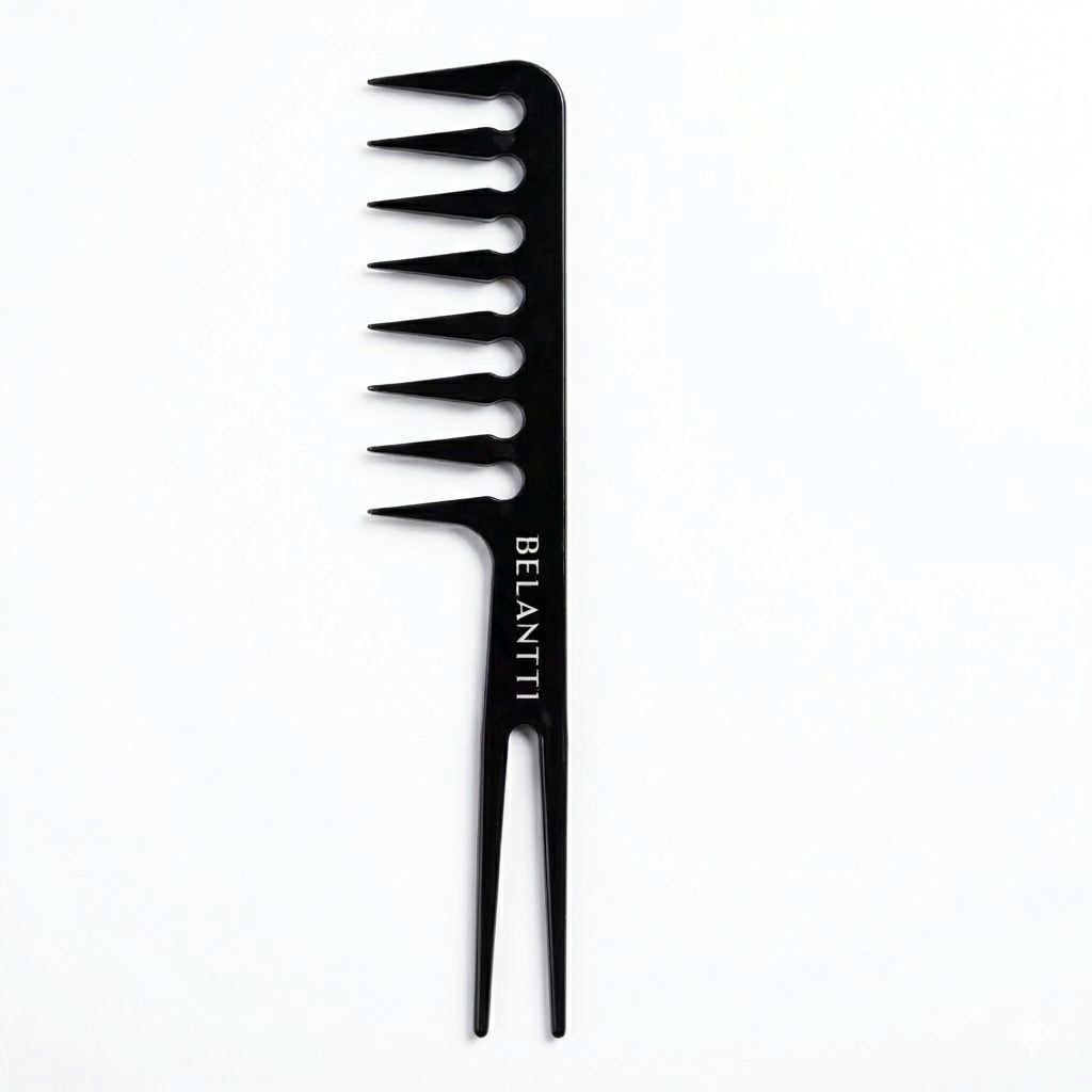 Black hair comb with 'BELANTII' branding on a white background