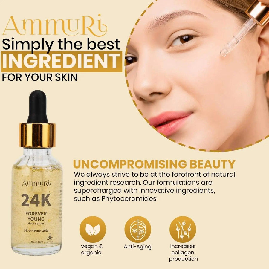 Ammuri 24K Gold Face Serum - Anti-Aging Collagen Booster Dark Circle Treatment