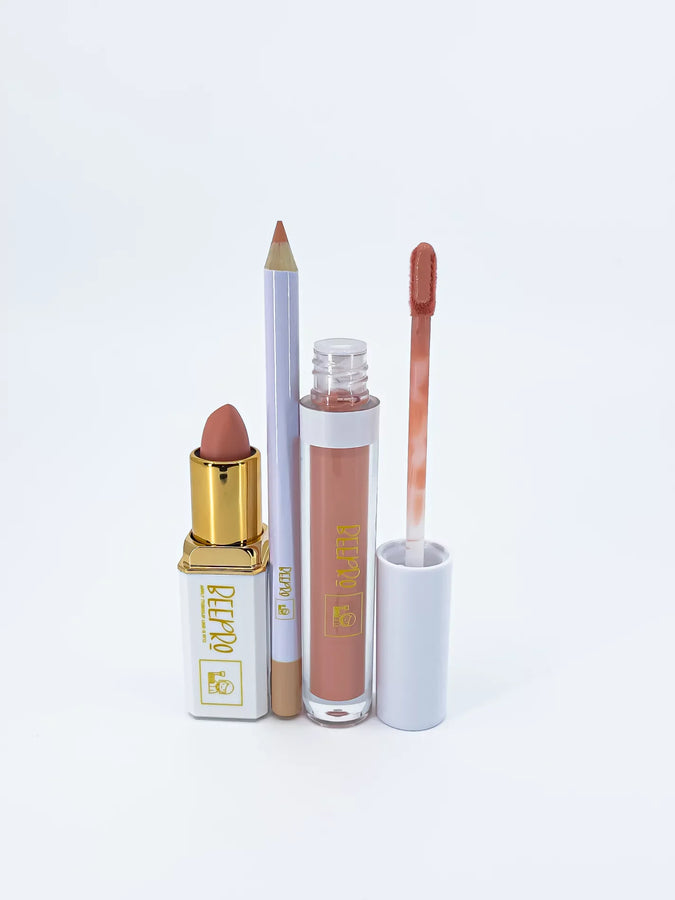 BeePro 3-Piece Lip Kit with Liner, Bullet Lipstick and Liquid Lipstick
