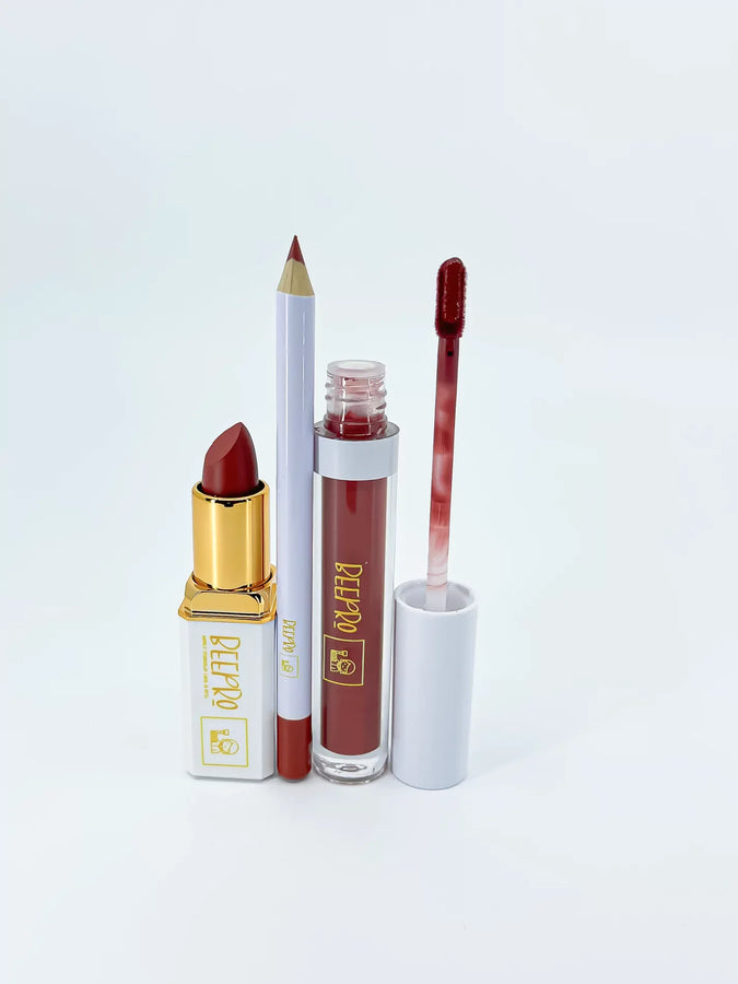 BeePro 3-Piece Lip Kit with Liner, Bullet Lipstick and Liquid Lipstick