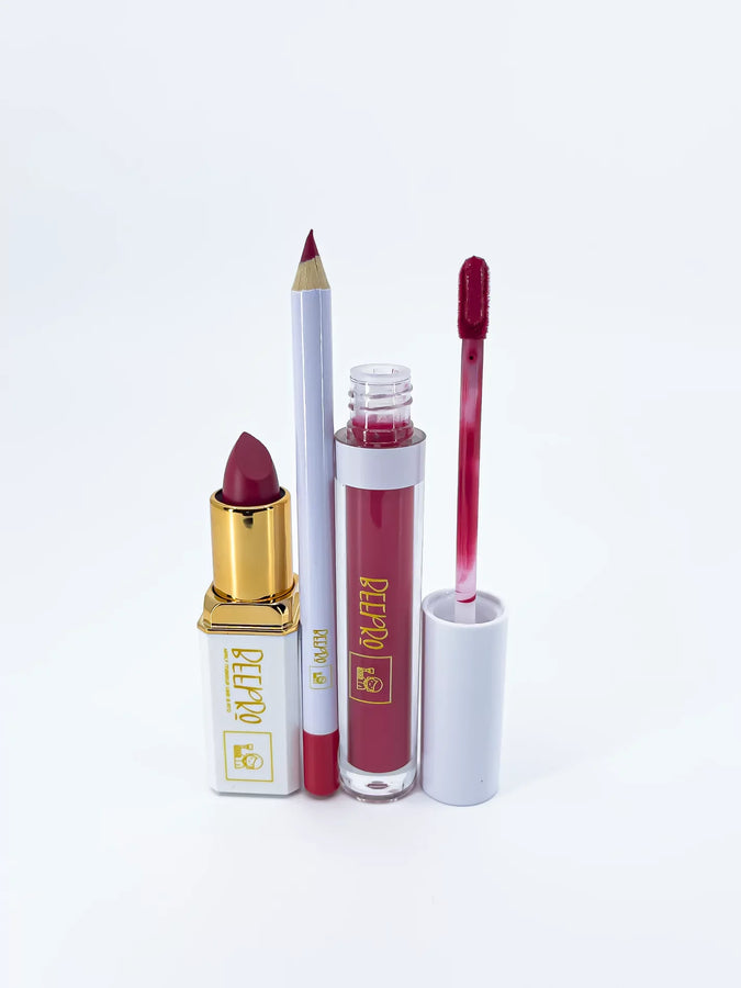 BeePro 3-Piece Lip Kit with Liner, Bullet Lipstick and Liquid Lipstick