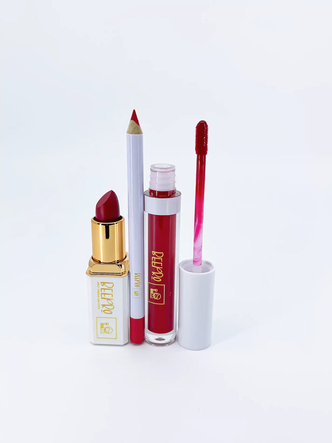 BeePro 3-Piece Lip Kit with Liner, Bullet Lipstick and Liquid Lipstick
