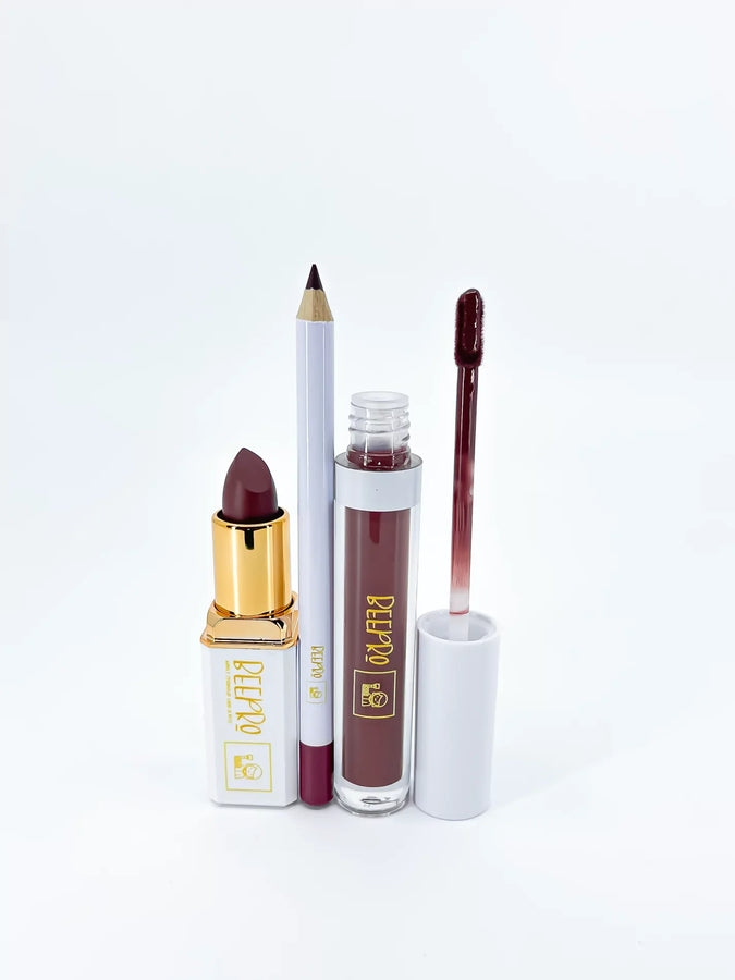 BeePro 3-Piece Lip Kit with Liner, Bullet Lipstick and Liquid Lipstick