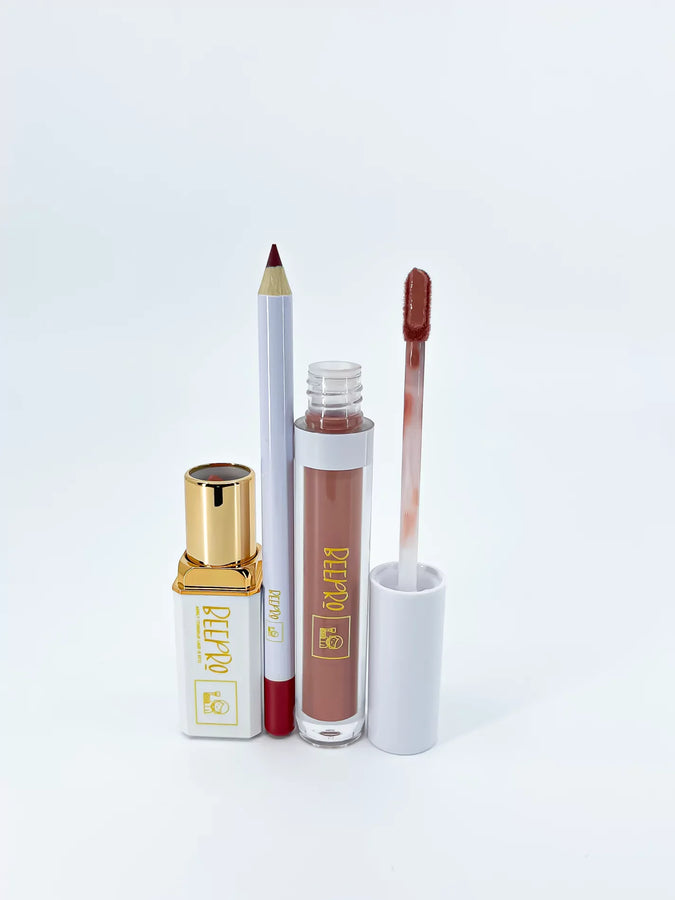 BeePro 3-Piece Lip Kit with Liner, Bullet Lipstick and Liquid Lipstick