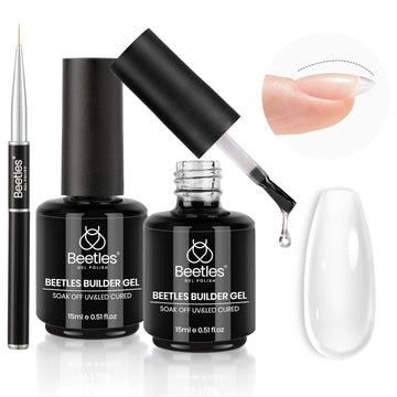 Beetles Dew Glow clear builder gel kit packaging with two 15ml bottles
