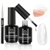 Beetles Dew Glow clear builder gel kit packaging with two 15ml bottles