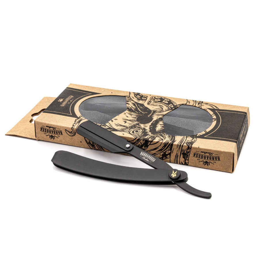 Cut Throat Razor - The Jolly Roger Black - Stainless Steel Barbarossa Brothers