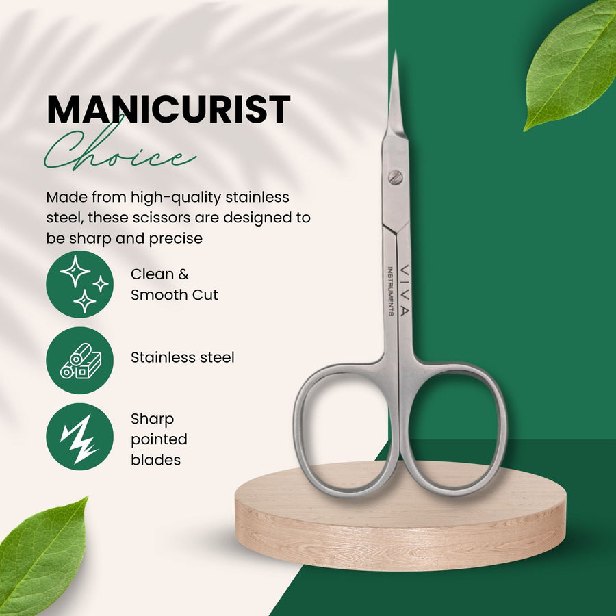 VIVA Instruments Curved Cuticle Nail Scissors 9.5cm