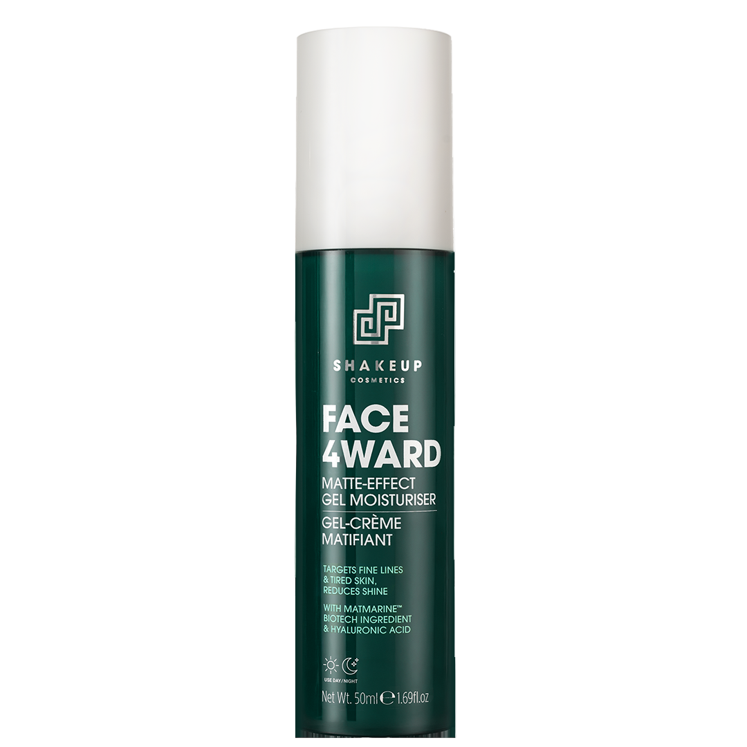 Green bottle of 'Face Award' moisturizer with a white cap on a white background