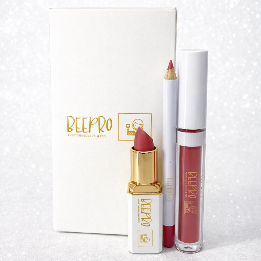 BeePro 3-Piece Lip Kit with Liner, Bullet Lipstick and Liquid Lipstick