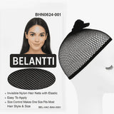 Belantti mesh hair net with elastic edge in Black shown in retail packaging