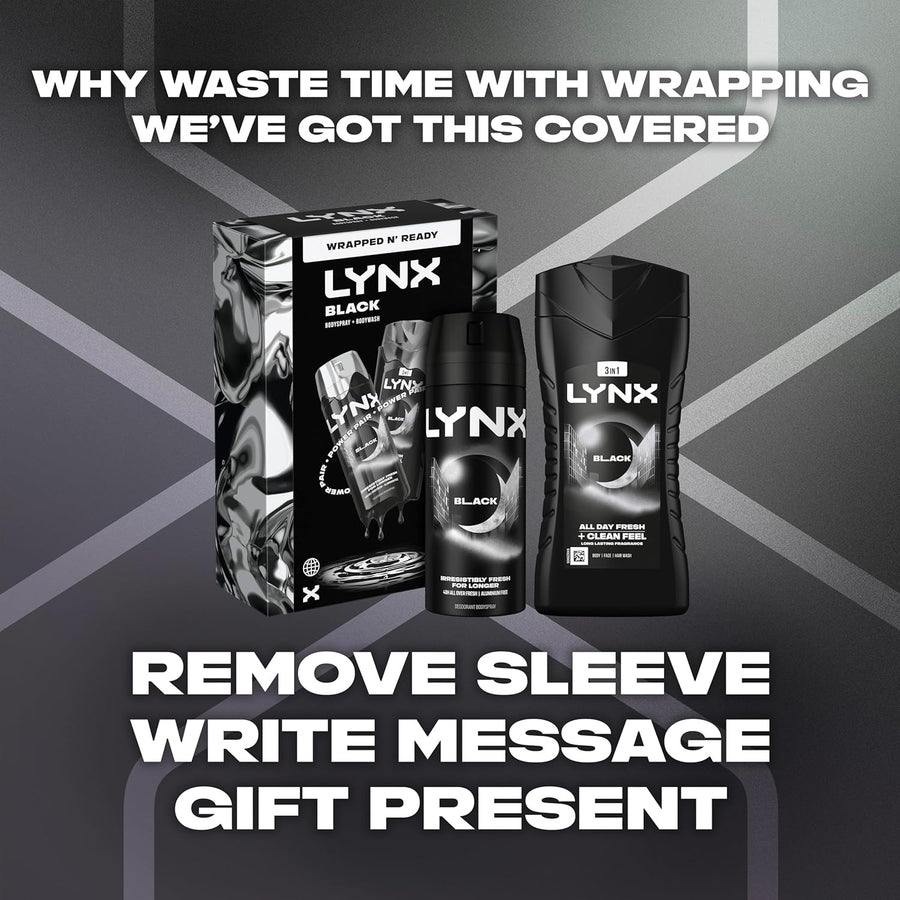 Lynx Black Duo Gift Set Body Spray 150ml + Body Wash 225ml