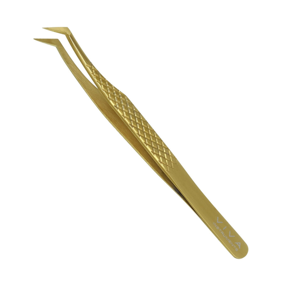 VIVA Instruments 45 Degree Eyelash Tweezer Gold