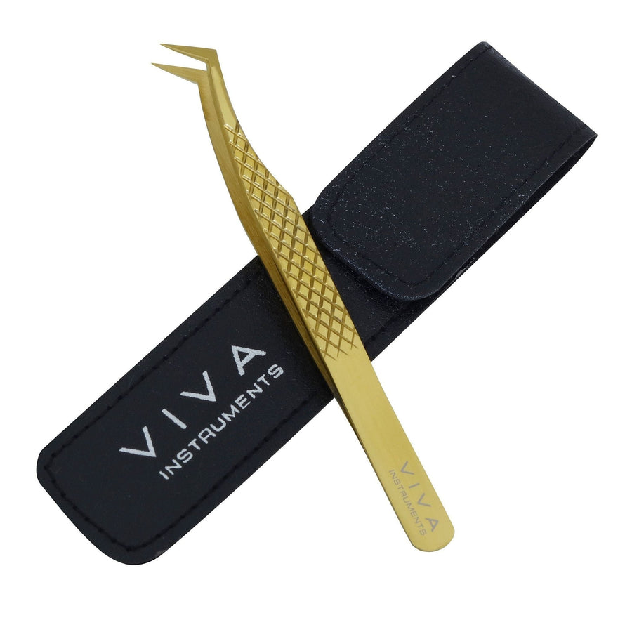 VIVA Instruments 45 Degree Eyelash Tweezer Gold