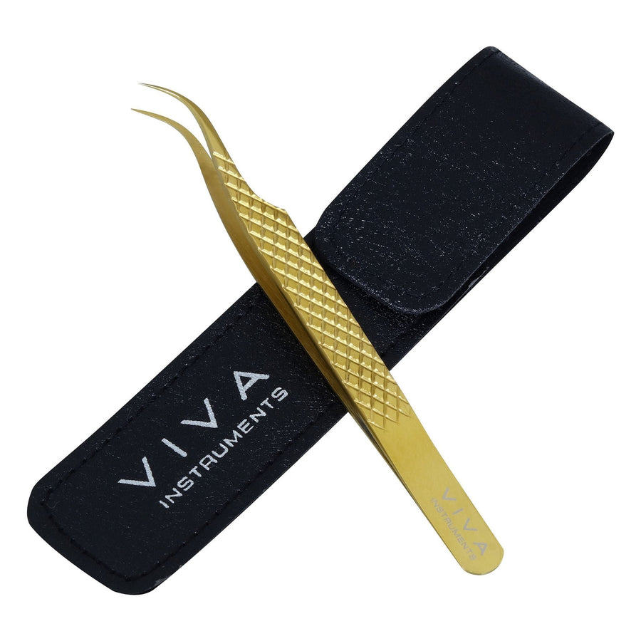 VIVA Instruments Curved Lash Tweezer Gold