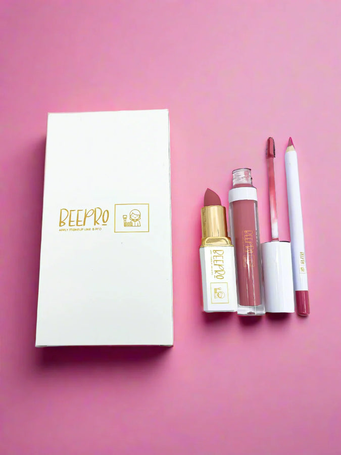 BeePro 3-Piece Lip Kit with Liner, Bullet Lipstick and Liquid Lipstick