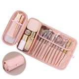 Rose pink roll-up makeup brush case closed