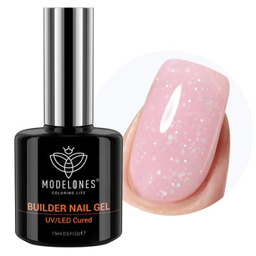 Modelones nude pink glitter 8-in-1 builder gel bottle