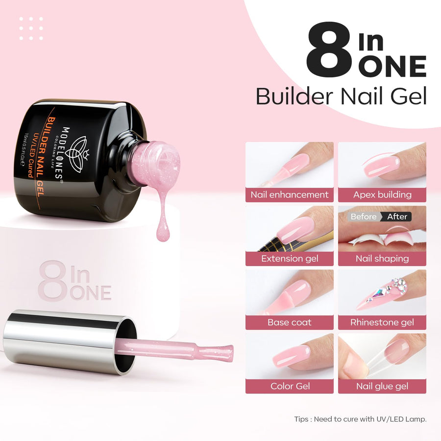 Nude pink colour layer using Modelones glitter builder gel
