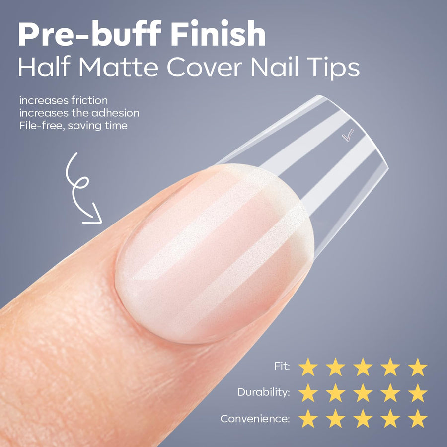 Modelones short coffin full-cover nail tips with half-matte contact area