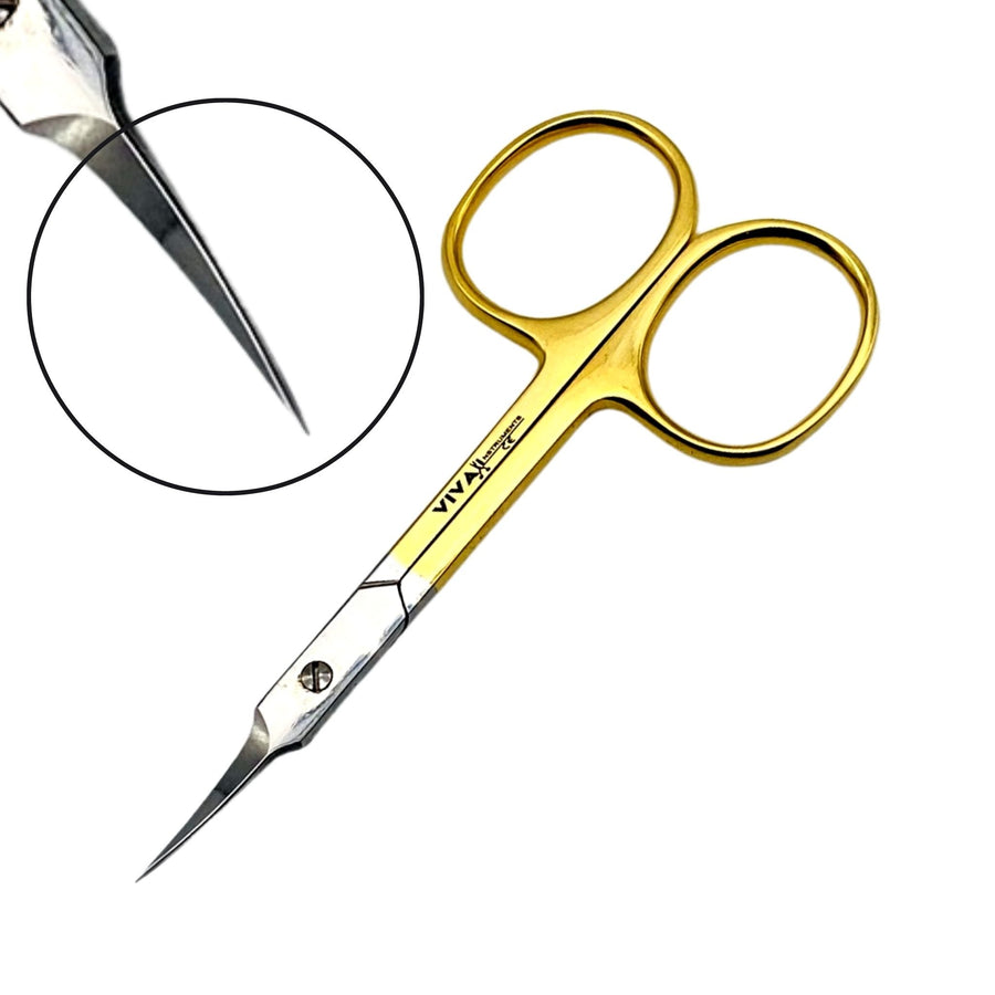 Viva Instruments 9.5cm Curved Cuticle Scissors Half Gold Finish