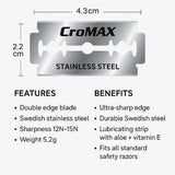 CroMAX Stainless Steel Double Edge Razor Blades – 10 Pack CroMax